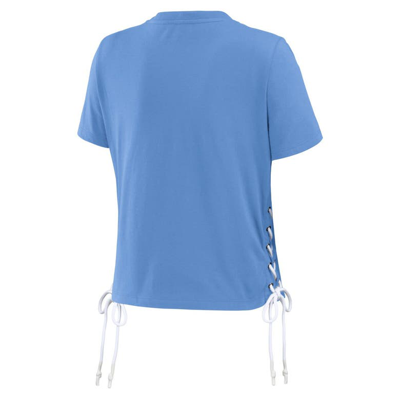 Shop Wear By Erin Andrews Carolina Blue North Carolina Tar Heels Side Lace-up Modest Crop T-shirt In Light Blue