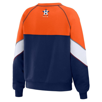 Shop Wear By Erin Andrews Orange/navy Houston Astros Color Block Crew Neck Pullover Sweatshirt