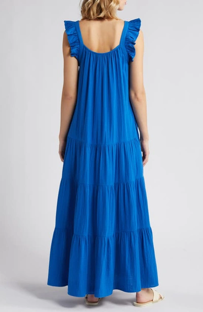Shop Caslon Ruffle Tiered Cotton Maxi Dress In Blue Marmara