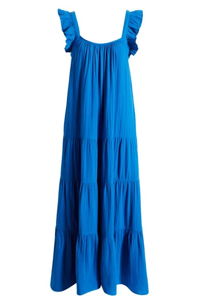 Shop Caslon Ruffle Tiered Cotton Maxi Dress In Blue Marmara