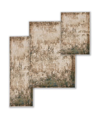 Shop Km Home Axis Abstract 2'6" X 8', 3'3" X 4'10", 5'1" X7'5" Area Rug Set, 3 Piece In Tan,multi