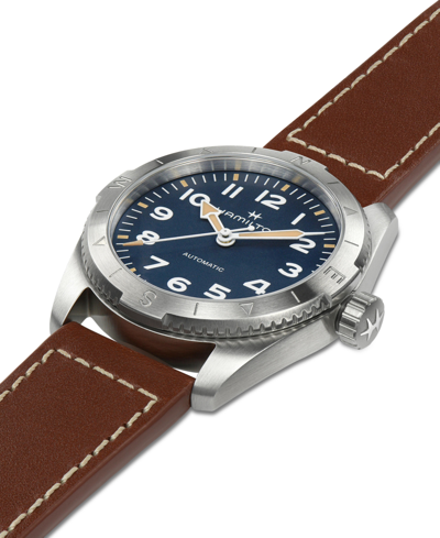 Shop Hamilton Women's Swiss Automatic Khaki Field Expedition Brown Leather Strap Watch 37mm