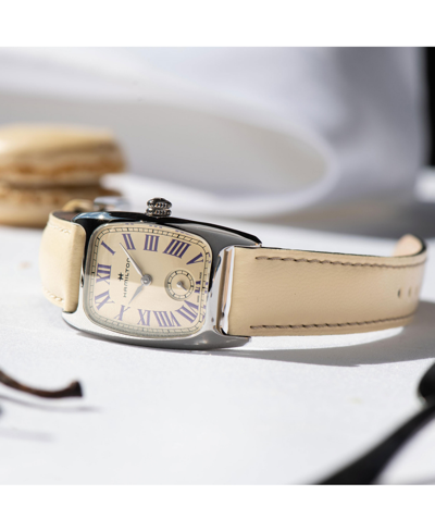 Shop Hamilton Women's Swiss American Classic Small Second Beige Leather Strap Watch 24x27mm