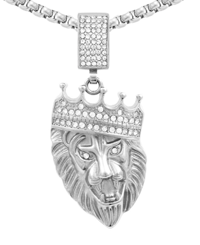 Legacy For Men By Simone I. Smith Crystal Lion King 24" Pendant Necklace In Gold-tone Ion-plated Stainless Steel In Stainless Steel