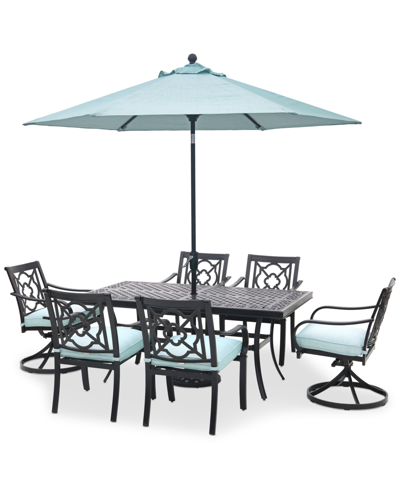 Shop Agio St Croix Outdoor 7-pc Dining Set (68x38" Table + 4 Dining Chairs + 2 Swivel Chairs) In Spa Light Blue