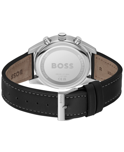 Hugo Boss Pilot-inspired Chronograph Watch With Black Leather Strap Men's Watches In Black Leather