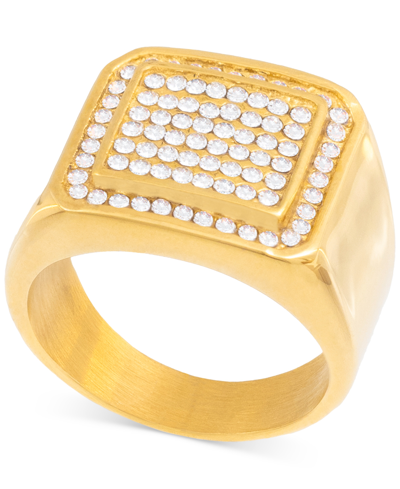 Shop Legacy For Men By Simone I. Smith Men's Crystal Square Cluster Ring In Gold-tone Ion-plated Stainless Steel