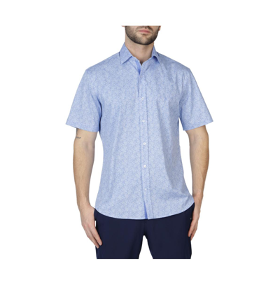 Shop Tailorbyrd Poplin Stretch Short Sleeve Shirt In Blue Byrd