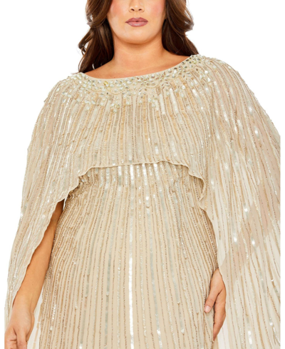 Shop Mac Duggal Women's Plus Size Embellished Column Cape Gown In Champagne