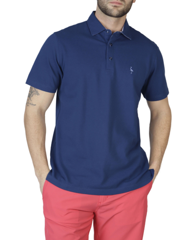 Shop Tailorbyrd Pique Polo Shirt With Multi Gingham Trim In Navy