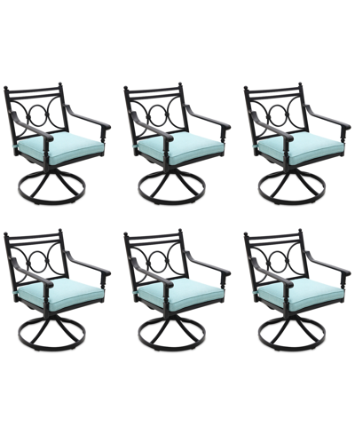 Shop Agio Wythburn Mix And Match Scroll Outdoor Swivel Chairs, Set Of 6 In Spa Light Blue,bronze Finish