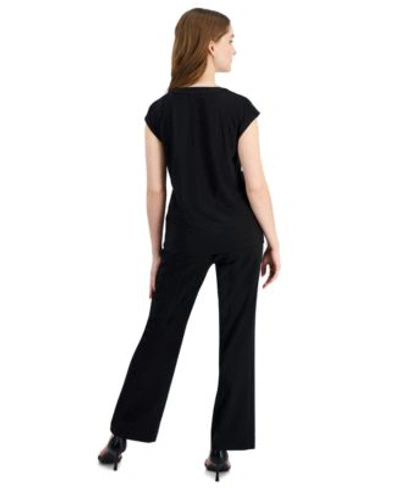 Ak Anne Klein Petite Dolman-sleeve Split-neck Top In Anne Black