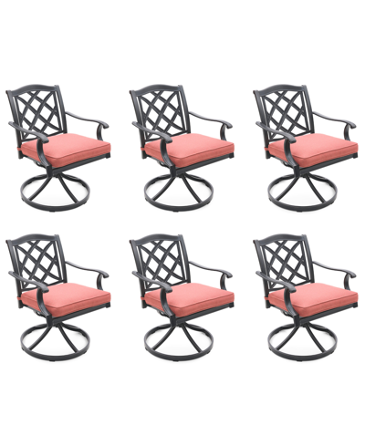 Shop Agio Wythburn Mix And Match Lattice Outdoor Swivel Chairs, Set Of 6 In Peony Brick Red,pewter Finish