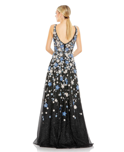 Shop Mac Duggal Women's Floral Applique Sleeveless A-line Evening Gown In Black Multi