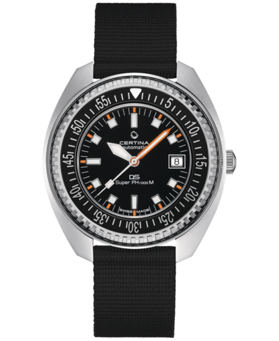Certina Men's Swiss Automatic Ds Ph1000m Powermatic 80 Black Synthetic Strap Watch 44mm In Black