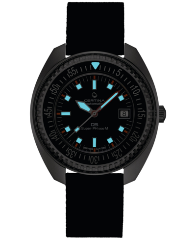 Certina Men's Swiss Automatic Ds Ph1000m Powermatic 80 Black Synthetic Strap Watch 44mm In Black