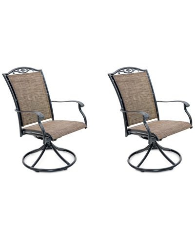 Shop Agio Wythburn Mix And Match Filigree Sling Outdoor Swivel Chairs, Set Of 2 In Mocha Grey,pewter Finish