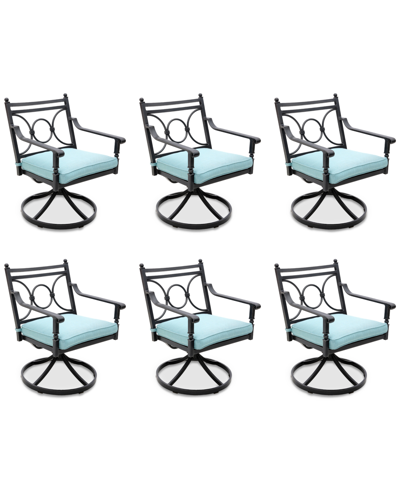 Shop Agio Wythburn Mix And Match Scroll Outdoor Swivel Chairs, Set Of 6 In Spa Light Blue,pewter Finish