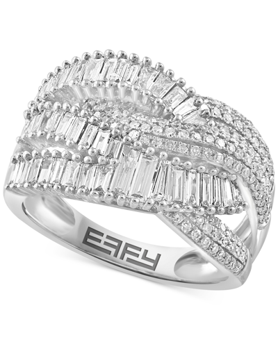 Shop Effy Collection Effy Diamond Baguette & Round Multirow Crossover Statement Ring (1 Ct. T.w.) In 14k White Gold