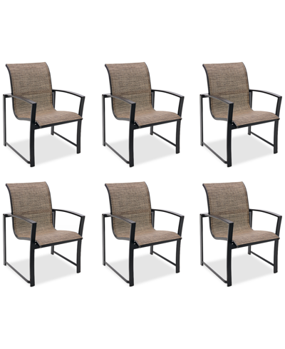 Shop Agio Wythburn Mix And Match Sleek Sling Outdoor Dining Chairs, Set Of 6 In Mocha Grey,bronze Finish