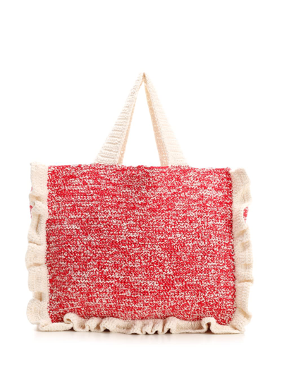 Shop Ganni Egret Crochet Tote Bag In Grey
