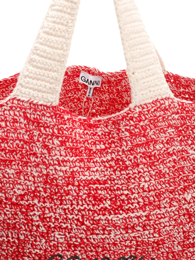 Shop Ganni Egret Crochet Tote Bag In Grey