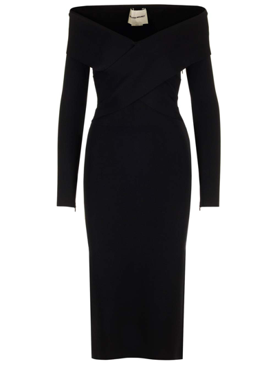 Shop Roland Mouret Viscose Knit Midi Dress In Black