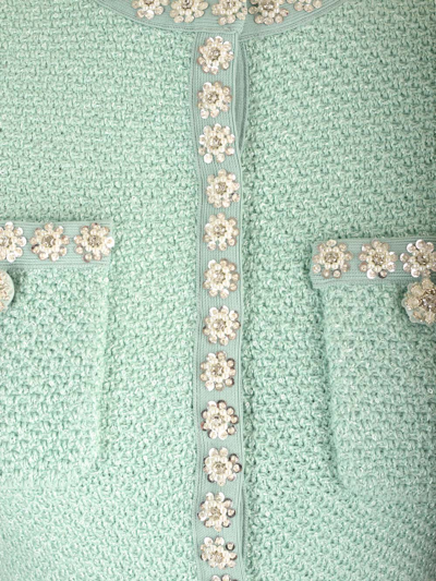 Shop Self-portrait Textured Cotton Knit Dress In Green