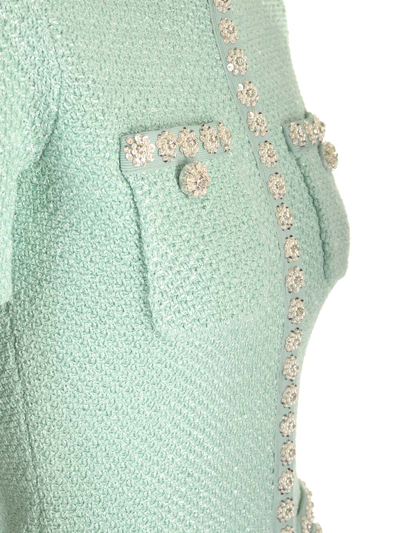 Shop Self-portrait Textured Cotton Knit Dress In Green