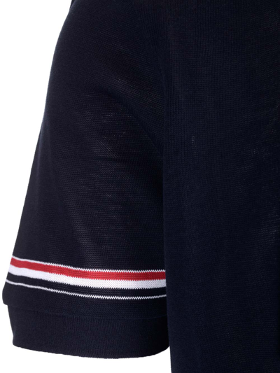 Shop Thom Browne Knit Polo Shirt In Blue