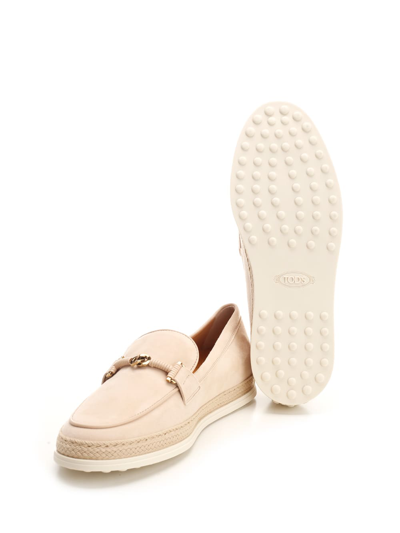 Shop Tod's T Ring Loafers In Beige