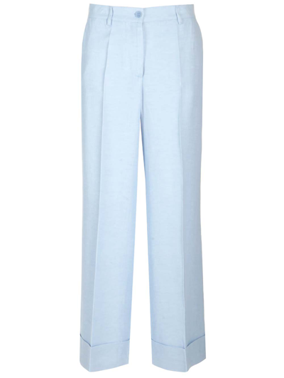 Shop P.a.r.o.s.h Cotton Linen Trousers In Light Blue