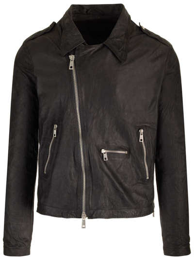 Shop Giorgio Brato Brushed Leather Biker Jacket In Grey