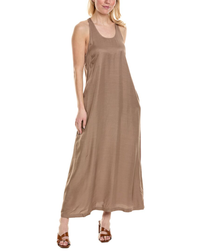 Shop Stateside Satin Slim A-line Dress In Brown