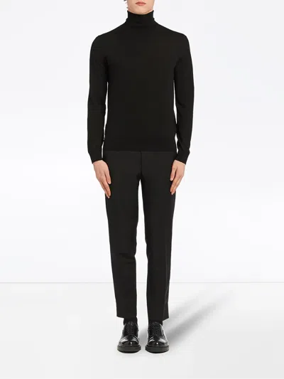 Prada Roll Neck Knitted Sweater - Black In Black