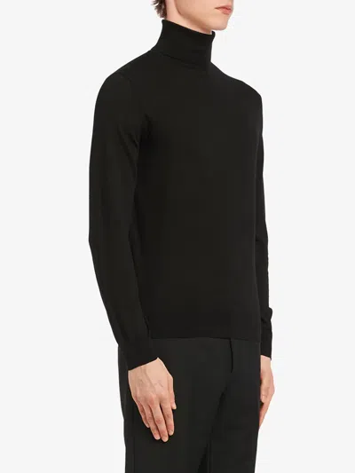 Prada Roll Neck Knitted Sweater - Black In Black