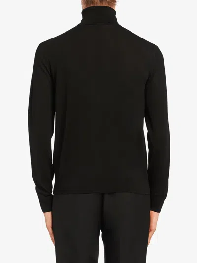 Prada Roll Neck Knitted Sweater - Black In Black