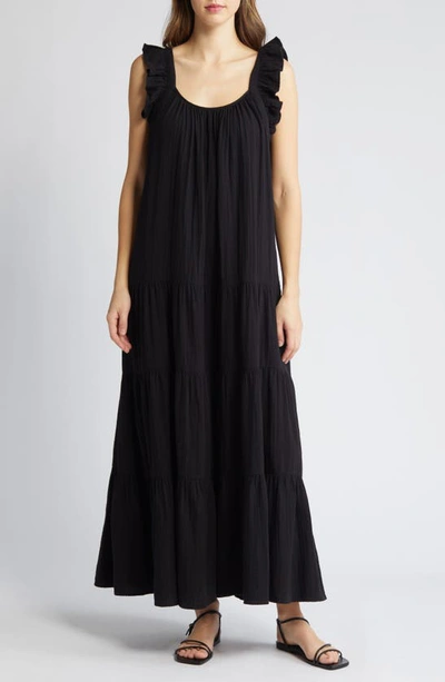 Shop Caslon Ruffle Tiered Cotton Maxi Dress In Black