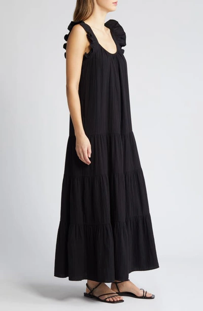 Caslon Ruffle Tiered Cotton Maxi Dress In Black