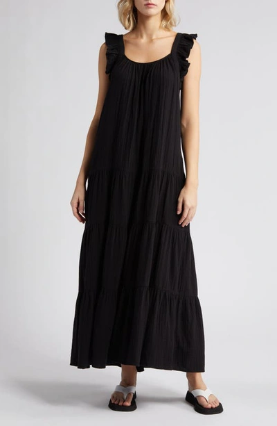 Caslon Ruffle Tiered Cotton Maxi Dress In Black
