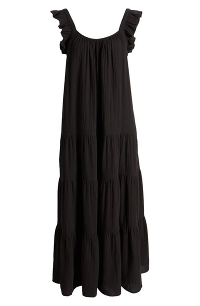 Caslon Ruffle Tiered Cotton Maxi Dress In Black