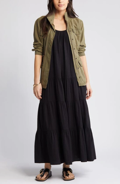 Caslon Ruffle Tiered Cotton Maxi Dress In Black