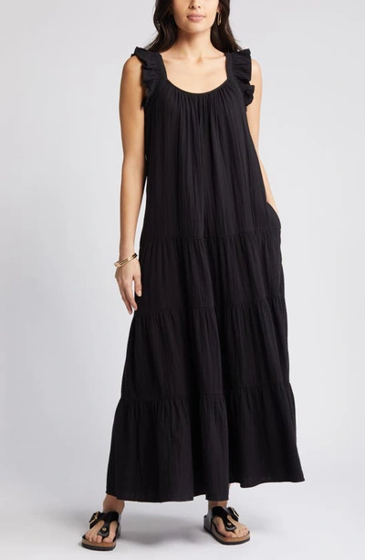 Shop Caslon Ruffle Tiered Cotton Maxi Dress In Black