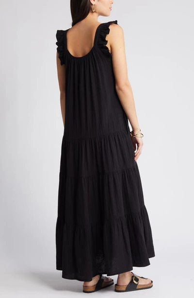 Shop Caslon Ruffle Tiered Cotton Maxi Dress In Black