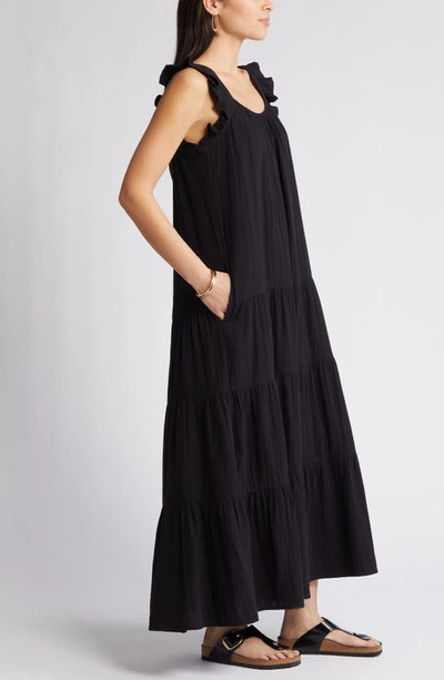 Caslon Ruffle Tiered Cotton Maxi Dress In Black