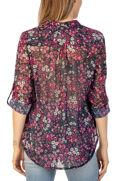 Shop Kut From The Kloth Jasmine Chiffon Button-up Shirt In Biarritz-navy/ Bright Pink