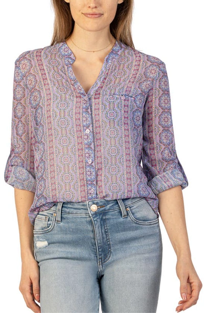 Shop Kut From The Kloth Jasmine Chiffon Button-up Shirt In Albi Stripe-lavender