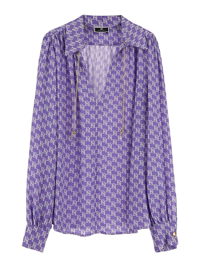 Shop Elisabetta Franchi Logoed Blouse In Lilac