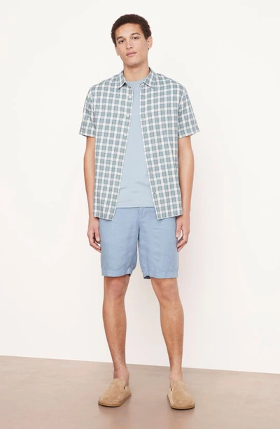 Vince Cannes Plaid Short Sleeve Button-up Shirt In Teal Pool
