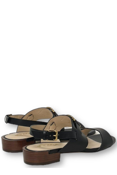 Shop Tod's Logo Engraved Fastened Sandals In B999